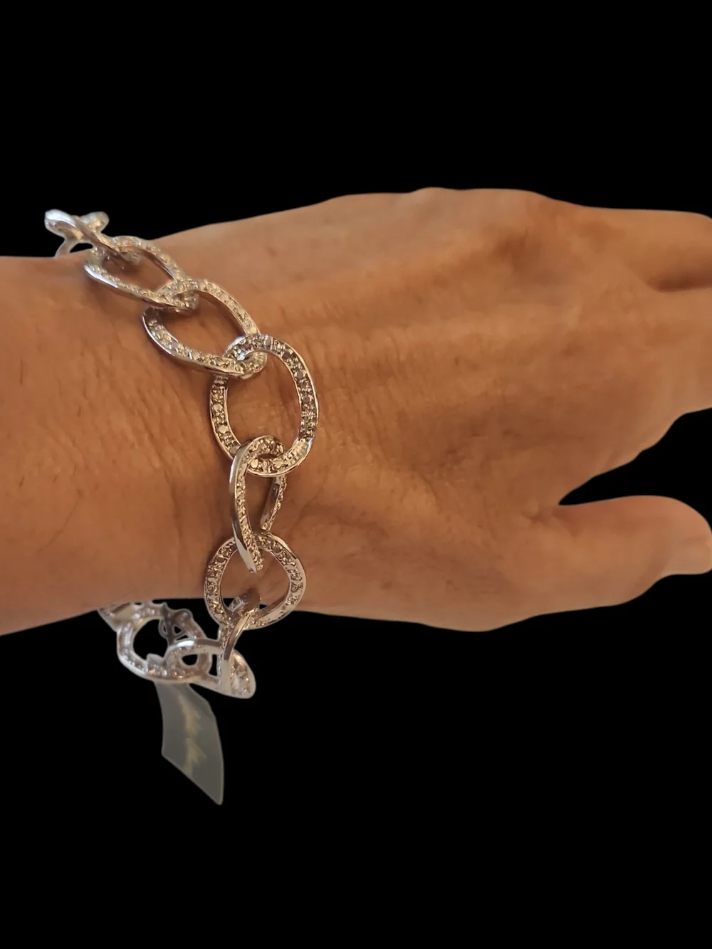 NWT Cookie Lee Silvertone Interlocking Chain Link With Rhinestone Pave Bracelet